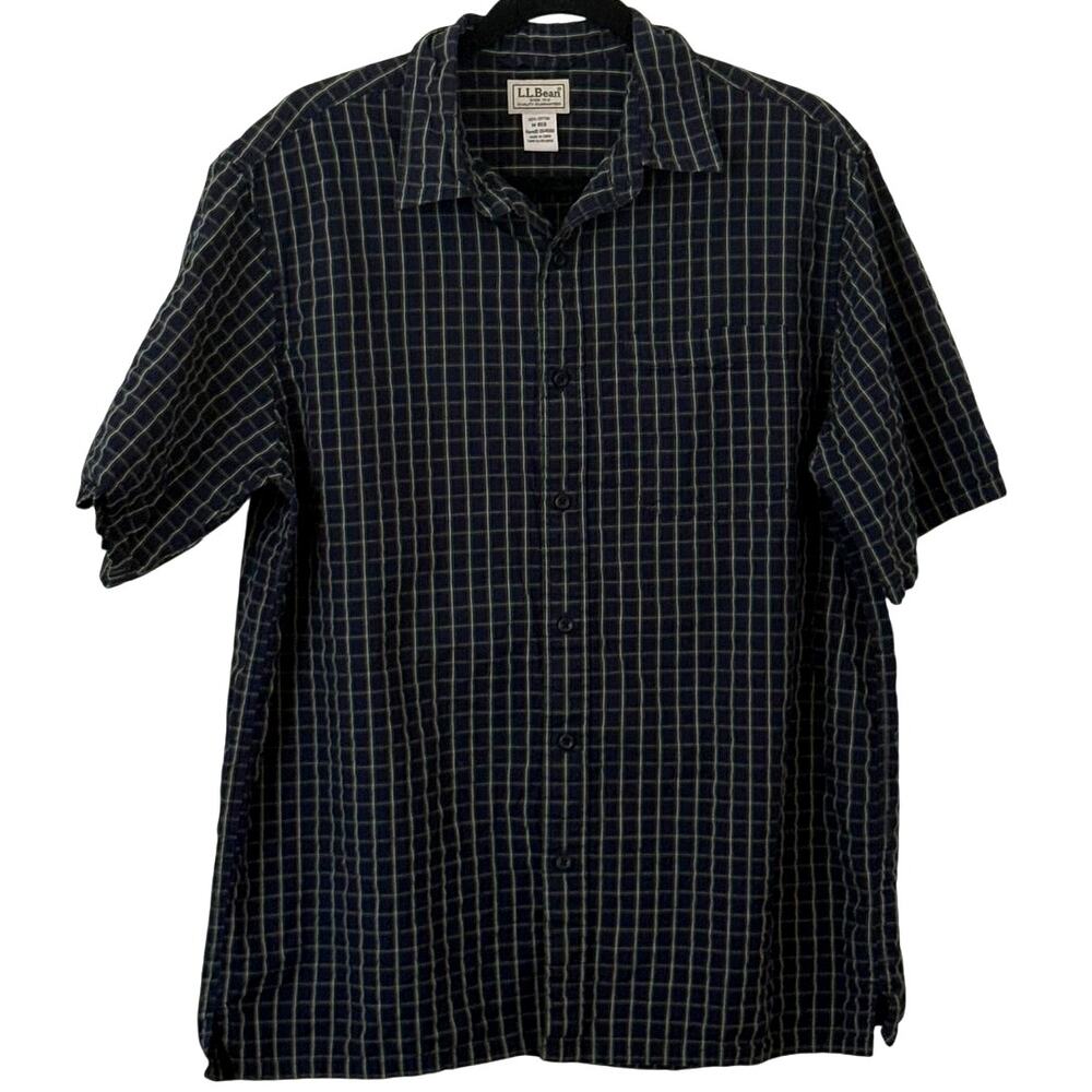 L.L. Bean 100% Cotton Blue/Green Plaid Short Sleeve Button Down Shirt Men Medium